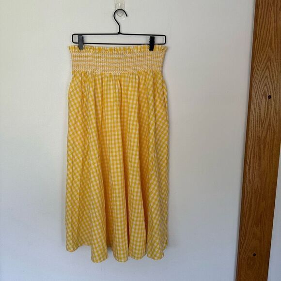 Zara Women’s Blogger Favorite Yellow White Gingham Bandeau High Waisted Full Mid - Picture 4 of 16